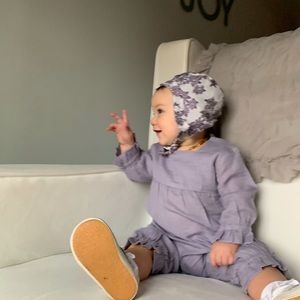 Late Quinn romper and bonnet set